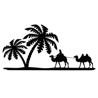 Wüstenoase Vektorgrafik mit Kamelen und Palmen für den Plotter